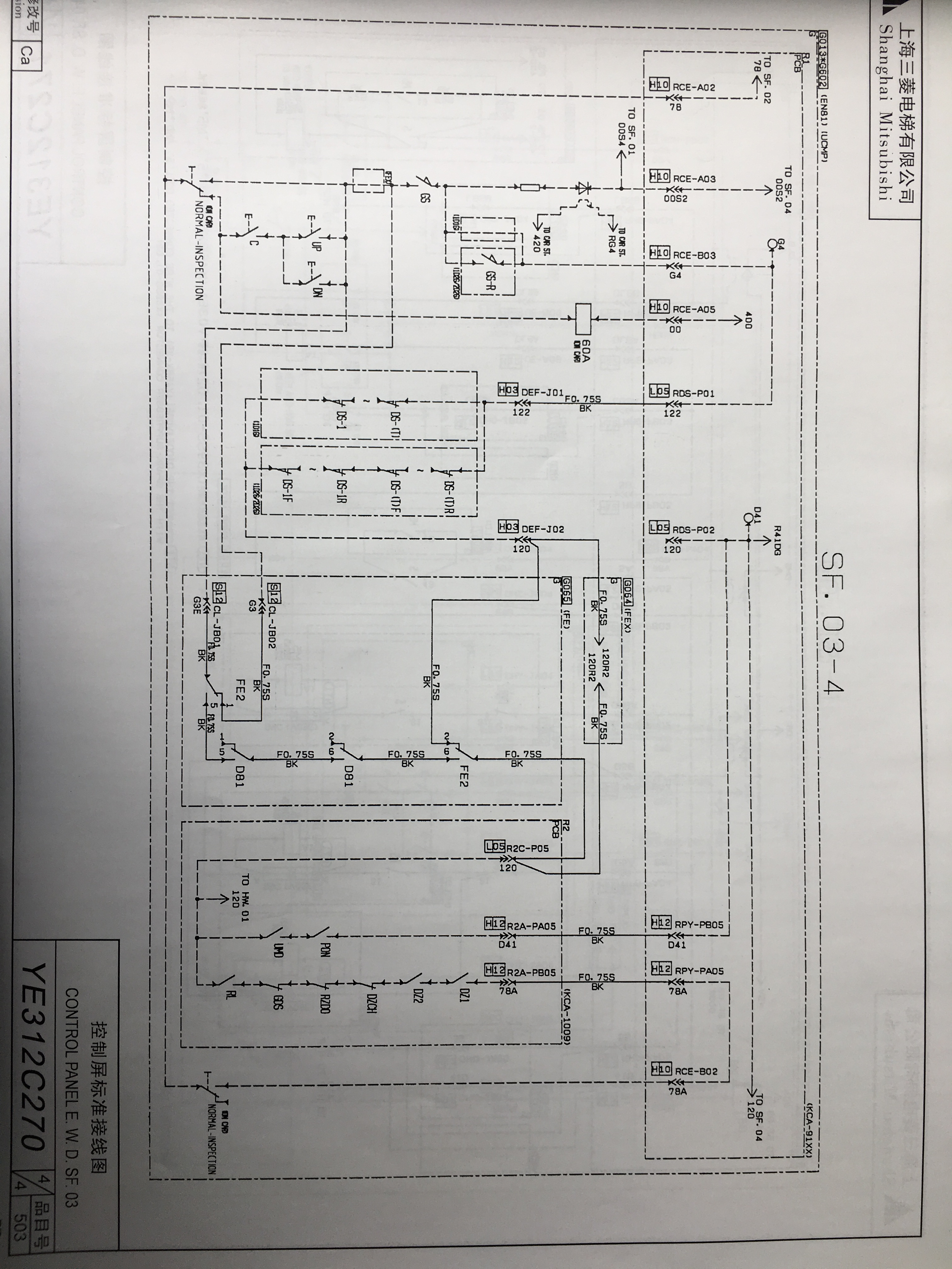 三菱elenessa电梯安全回路详解:轿厢回路:420-rce插件a01号线-轿顶