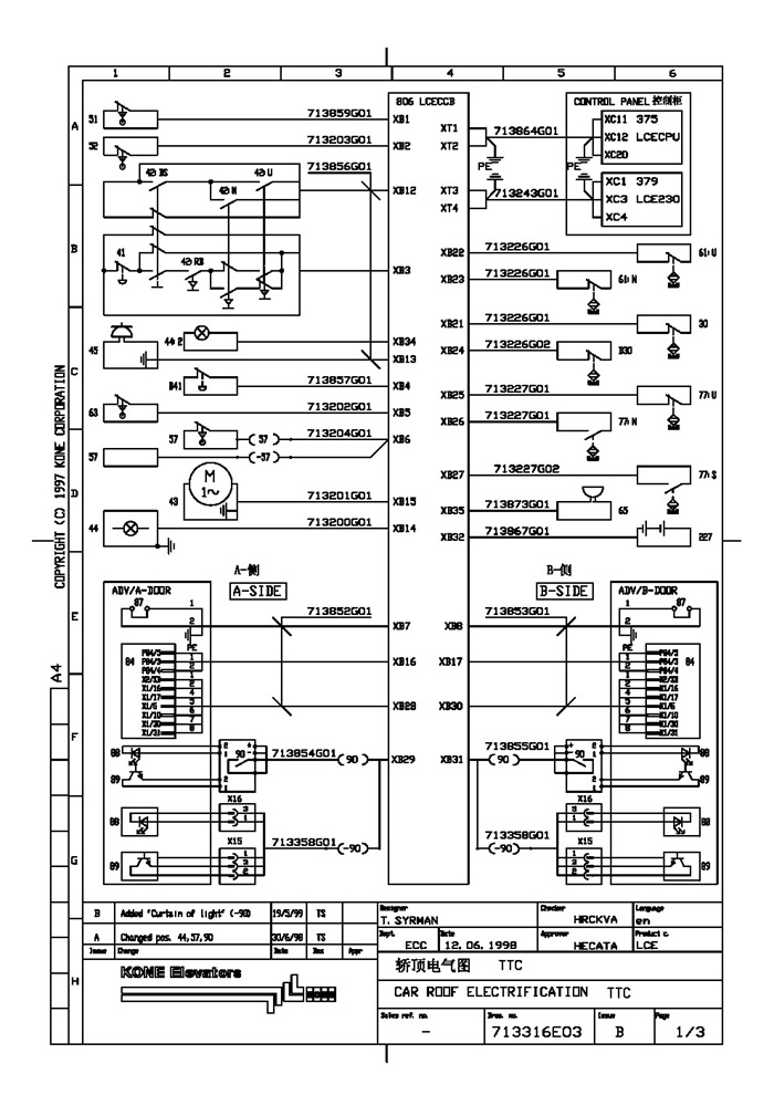12通力3000无机房电梯电气原理图