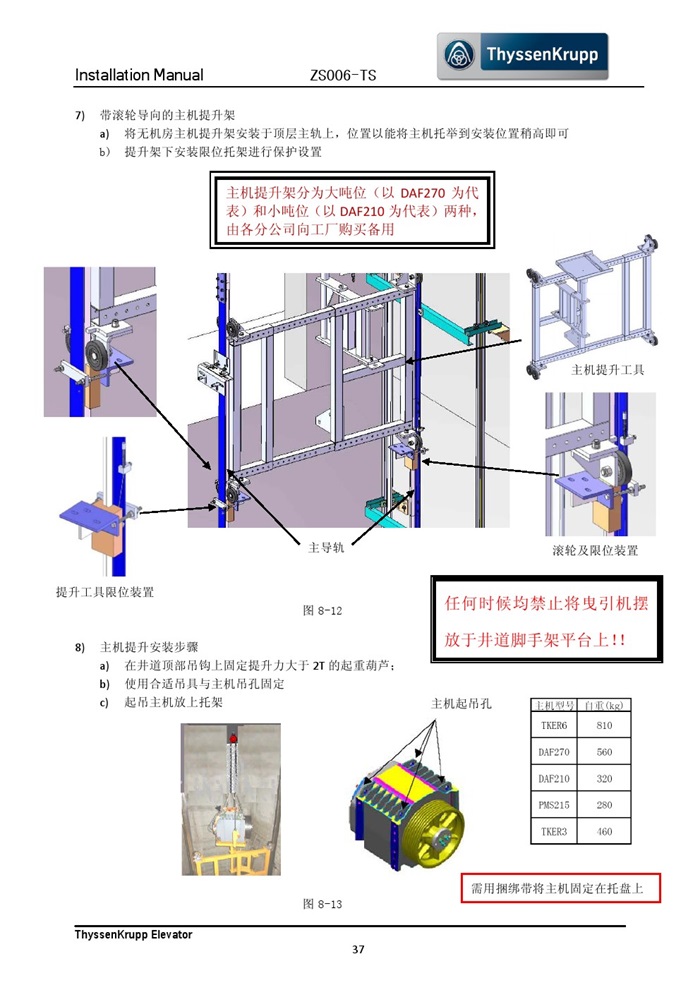蒂森克虏伯无机房电梯安装手册